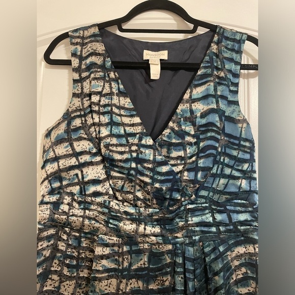 Monsoon Women’s Dress Size 8 Silk Blue & Green Geometric Textured Party Cocktail - Picture 7 of 16